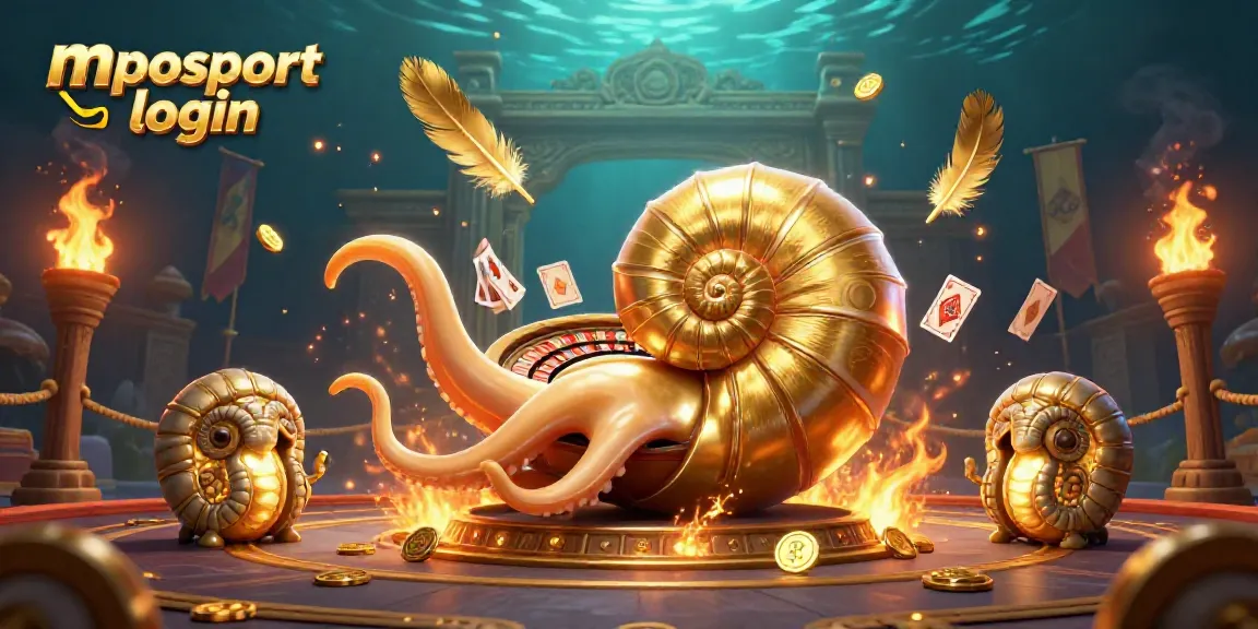 Experience mposport login with this vibrant 3D illustration of a nautilus roulette wheel and winning cards.