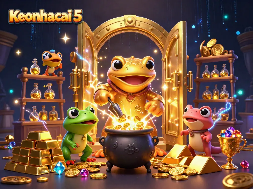 Experience Keonhacai 5 betting magic with a vibrant, detailed 3D alchemist scene.