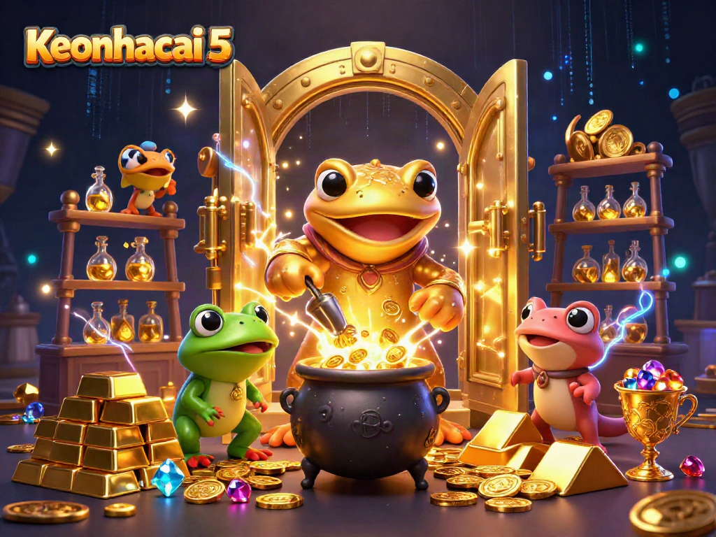 Experience Keonhacai 5 betting magic with a vibrant, detailed 3D alchemist scene.