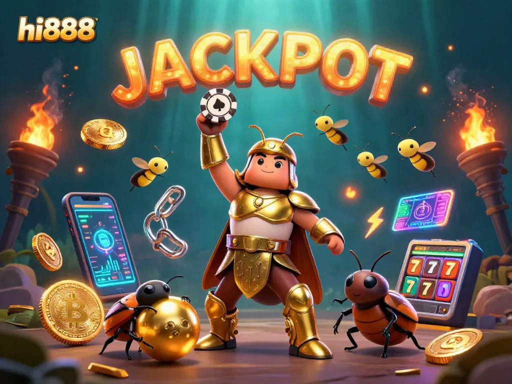 Play and win big with hi888 as a 3D beetle hero lifts the jackpot poker chip!