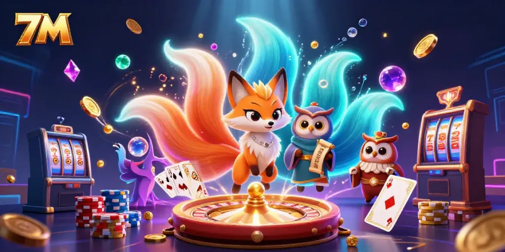 Experience thrilling 7M gaming with vibrant spirits and dynamic betting elements in this captivating illustration.