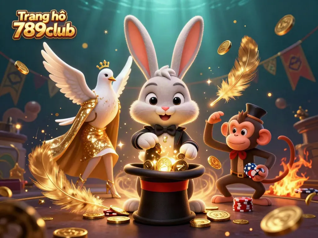Engage with the exciting features of Trang chủ 789club showcasing a magician rabbit and friends in a dynamic casino environment.