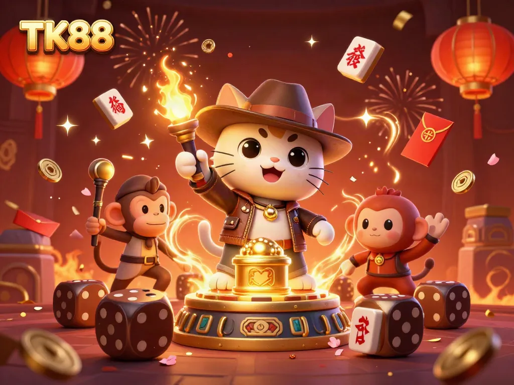 TK88 enhances the gaming experience with a vibrant 3D casino adventure illustration.