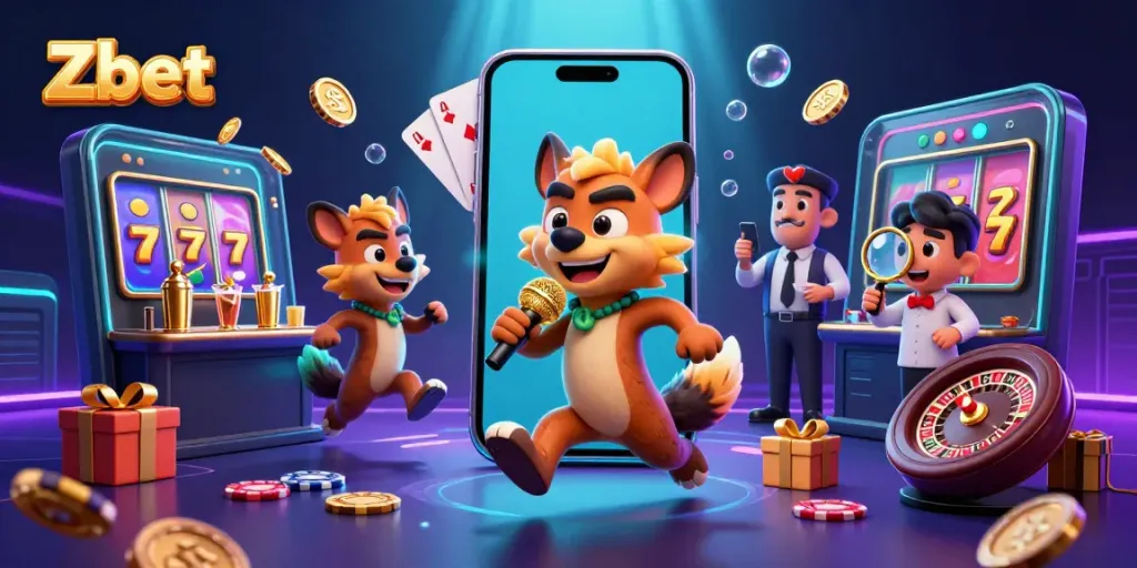 Join the fun at Zbet casino with our lively hyena characters sharing drinks and jokes in dynamic gaming scenes.