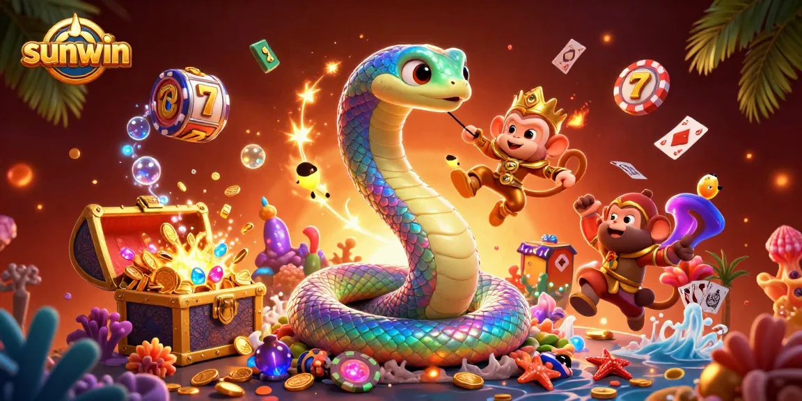 Experience enchanting gameplay with sunwin's rainbow serpent and golden treasures.