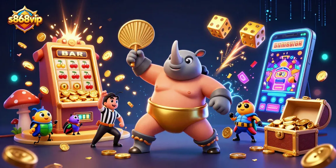 Experience the excitement of s868vip with a dynamic casino scene featuring a sumo beetle champion.