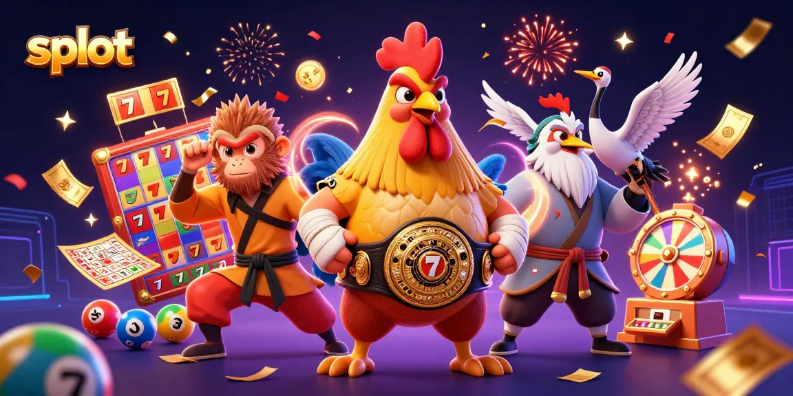 Experience thrilling slot gameplay with dynamic characters in a vibrant casino celebration.