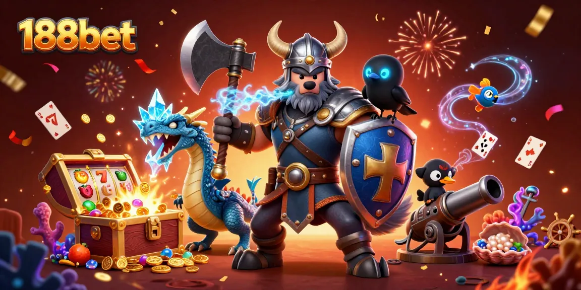 Engage in thrilling 188bet slots with vibrant characters, sparkling treasures, and dynamic game elements.