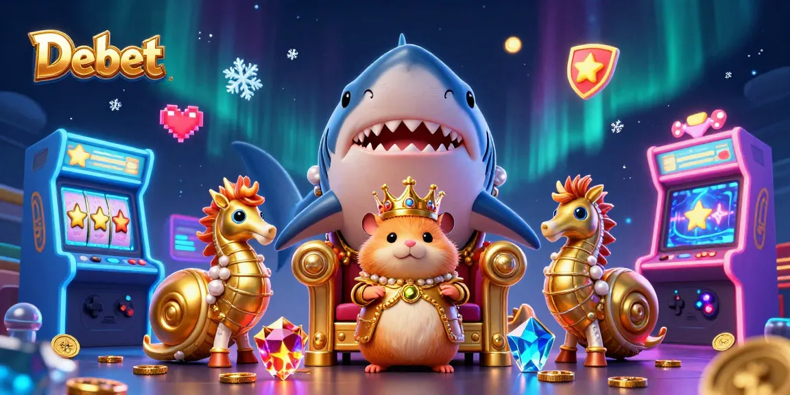 Engage in exciting gameplay at Debet, featuring a golden hamster king and casino elements.
