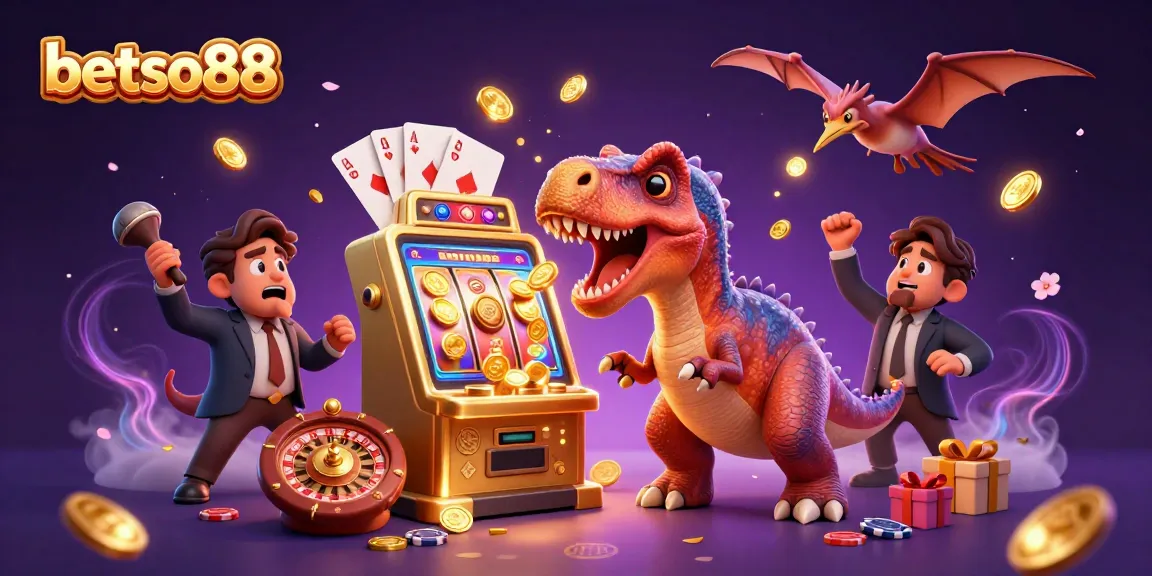 betso88 Pachycephalosaurus wins jackpot at a vibrant casino with flying coins
