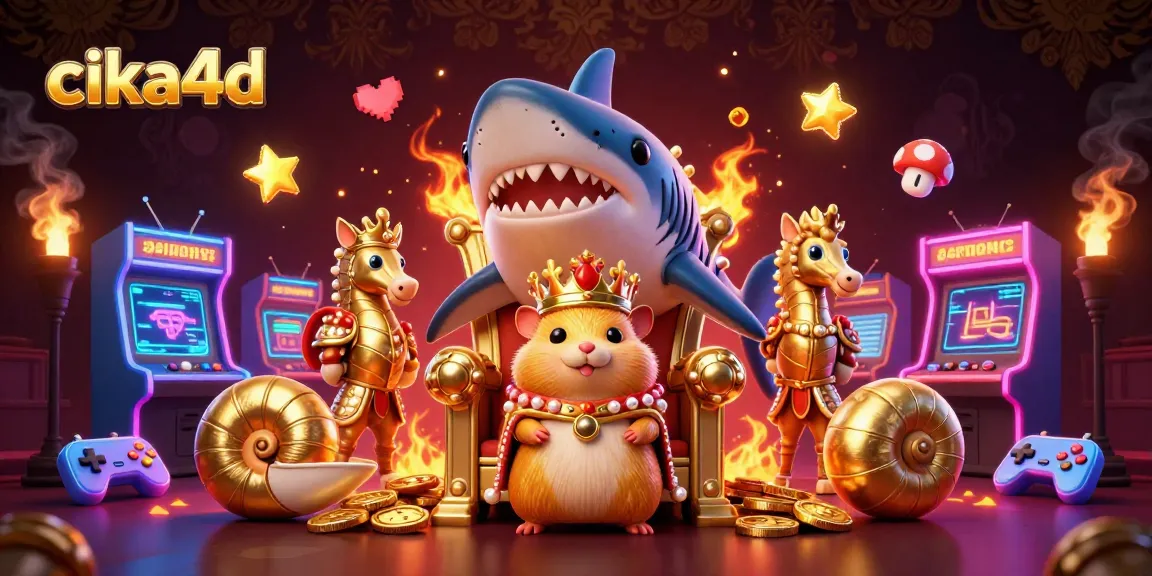 Engage in thrilling games with cika4d's vibrant casino-themed cartoon illustration featuring a hamster king.