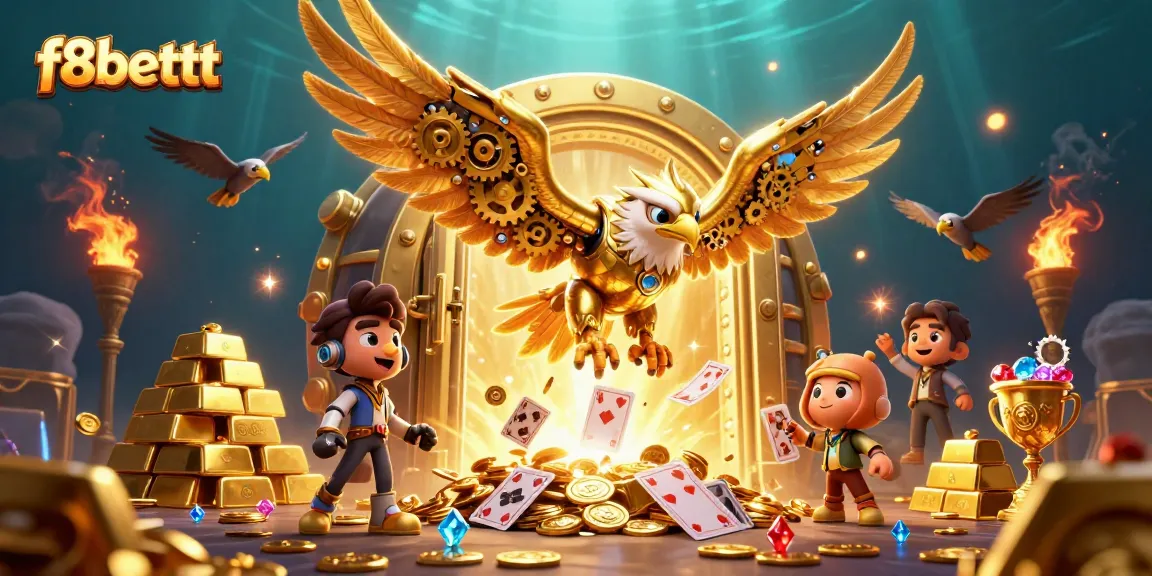 Experience the thrill of f8bettt with dynamic symbols and treasures in a stunning 3D casino scene.
