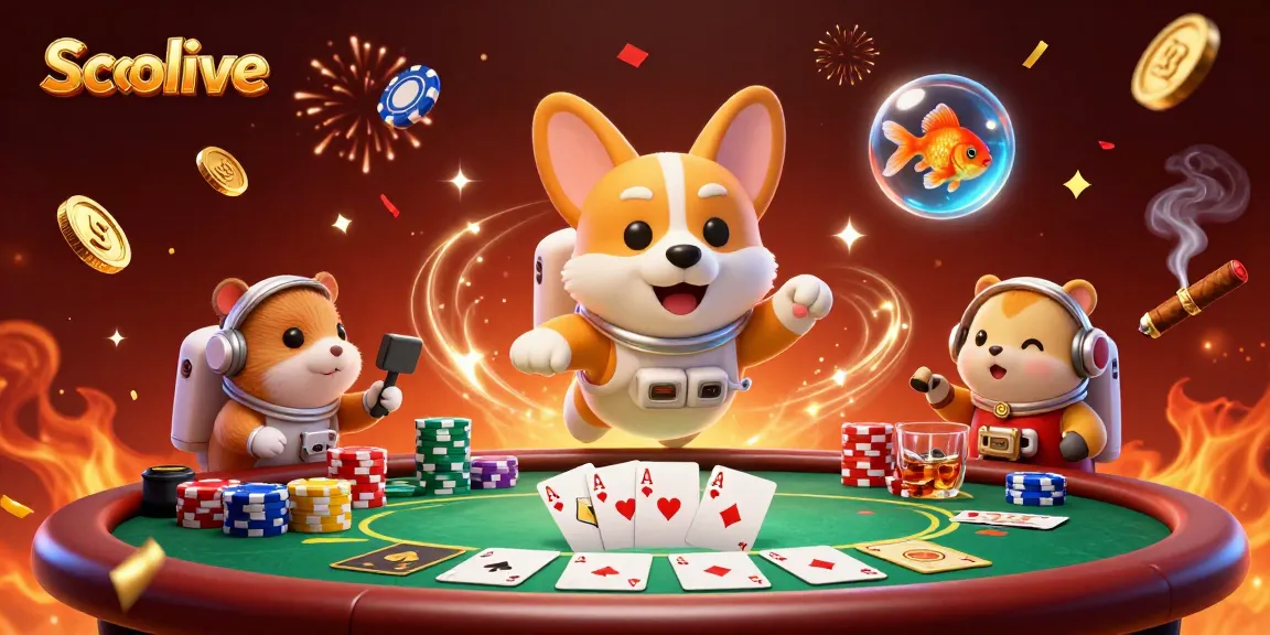 Socolive delivers thrilling poker action with an astronaut-themed illustration showcasing vibrant characters and casino excitement.