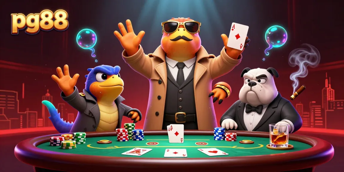 Experience thrilling action at pg88 with cartoon raptors sneaking into a VIP lounge in this vibrant casino illustration.