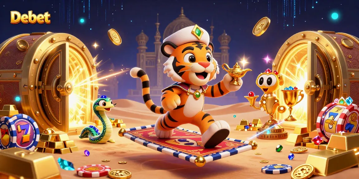 Play Debet slots amidst treasure and magic in a cinematic 3D illustration.