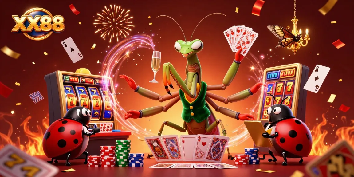 Experience thrilling gaming with XX88 at a vibrant casino scene featuring unique characters and dynamic elements.