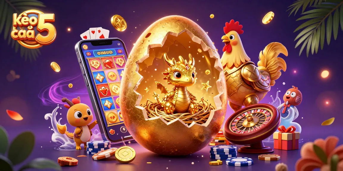 Engage with kèo nhà cái 5 featuring a golden dragon and poker chips, surrounded by exciting casino elements.