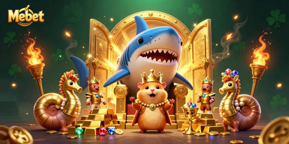Mebet Casino Throne with a golden hamster king and treasure elements creating a vibrant gambling scene