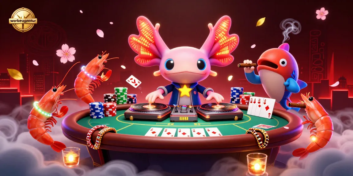 Engage with the vibrant werbeagentur casino scene featuring a DJ axolotl, shrimp dancers, and exciting game elements.