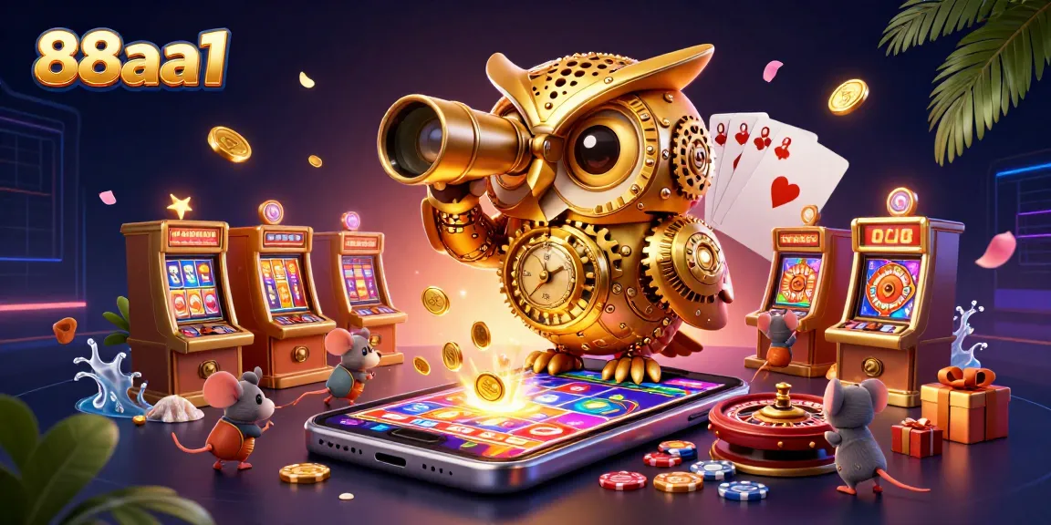 Experience exciting wins at 88aa1 with a vibrant 3D casino scene featuring unique characters and game elements.