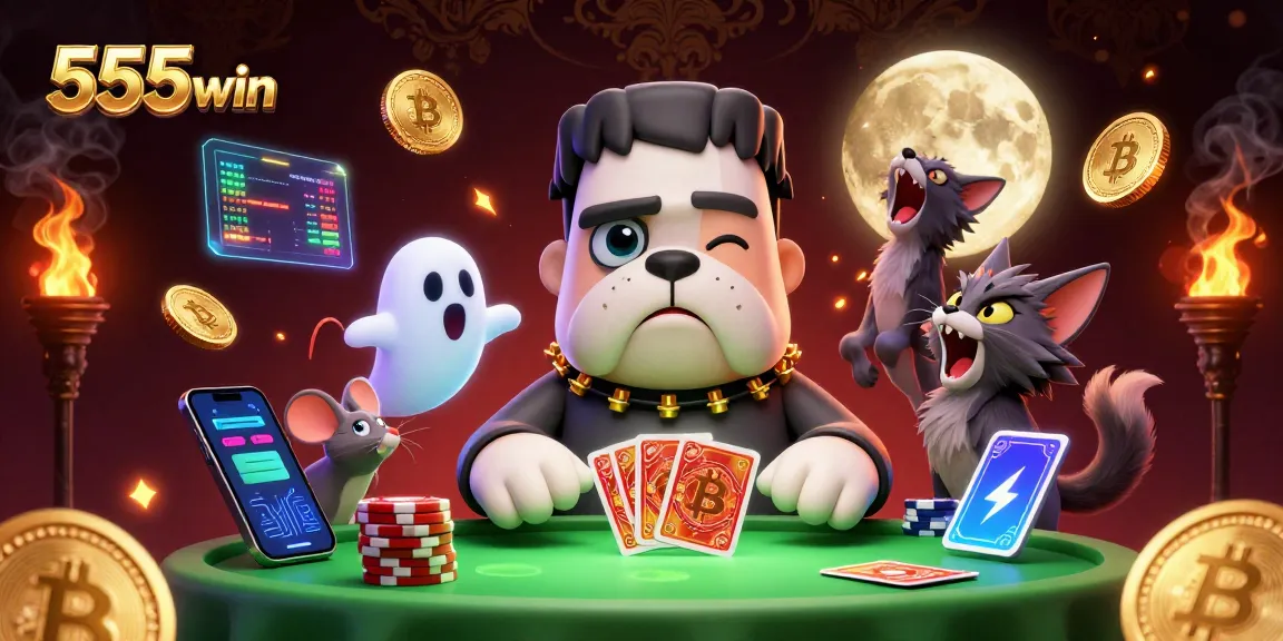 Experience excitement with 555win as characters deal cards and interact in a vibrant casino scene.